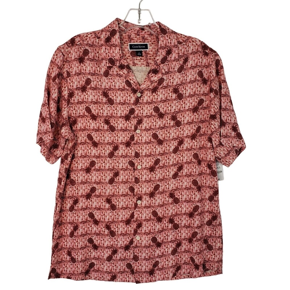 Club Room Pineapple Print Button Up Short Sleeve Shirt Tropical Red Mens Size S